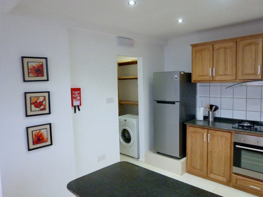 Compact kitchen corner with washer and fridge